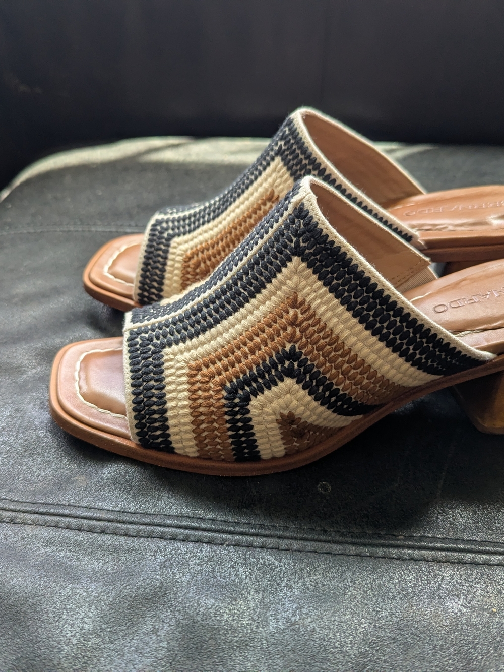 Bernardo Woven Chevron Block Heel Mule - Brown, Cream & Black - Picture 2 of 5